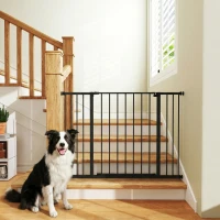 PawHut Dog Gate Pet Safety Gate Stair Barrier Pressure Fit Adjustable 76-82/86-97/101-107 cm, Black(m-2)