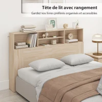 HOMCOM Tête de lit sur pied avec rangements, accessoire de lit 4 compartiments ouverts, 160 x 20,2 x 108,2 cm, bois naturel(m-4)