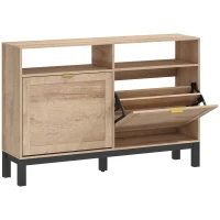 HOMCOM Shoe Cabinet with 2 Flip Drawers, Narrow Shoe Storage Top for Entryway Hallway, Walnut Brown(m-1)