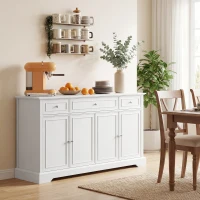 HOMCOM Bufet de living, mobilier de depozitare cu 3 sertare, 4 uși cu închidere silențioasă și etajere reglabile, alb(m-6)