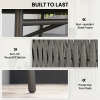 Outsunny 3-Piece Rattan Bistro Set, Garden Table and Chairs with 4 Cushions, Patio Rattan Conversation Furniture Set for Balcony, Porch, Terrace, Grey(m-6)