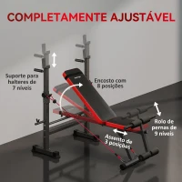 SPORTNOW Banco de Musculação Multifuncional com Suporte para Barra Ajustável e Encosto Regulável para Casa ou Ginásio(m-5)