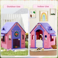AIYAPLAY 5-in-1 Playhouse for Kids Outdoor Indoor with Basketball Hoop, Football Goal, Dartboard, Ring Toss for 2-5 Years, Pink(m-7)
