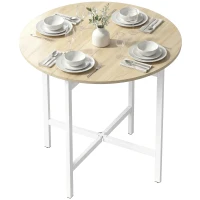 HOMCOM Mesa de comedor plegable, mesa redonda plegable de 80 cm con armazón de acero, capacidad para 2-4 personas, acabado madera natural(m-7)