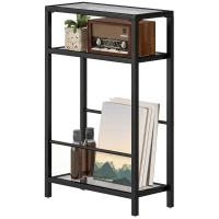 HOMCOM 3-Tier Side Table, Narrow End Table with Storage Shelf and Tempered Glass Tabletop for Small Spaces, Black(m-11)