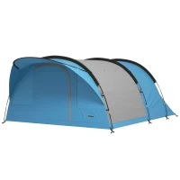 Outsunny Grande Tente Tunnel Camping 4 Personnes 3-4 Saisons Hauteur d'Homme 2 m Séjour XL 3,7 m Imperméable 3000mm Bleu(m-1)