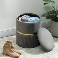HOMCOM Velvet-Feel Storage Ottoman - Grey(m-8)