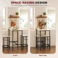 HOMCOM 3 Piece Breakfast Bar Table Set, Industrial Counter Height Table and 2 Bar Stools with Steel Frame for Kitchen, Dining Room, Living Room, Natural Wood Finish(m-5)