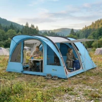 Outsunny Grande Tente Tunnel Camping 4 Personnes 3-4 Saisons Hauteur d'Homme 2 m Séjour XL 3,7 m Imperméable 3000mm Bleu(m-2)