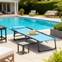 Outsunny Espreguiçadeira de jardim dobrável e ajustável com 4 posições  sistema de laço Estrutura de Aço 197x58x76 cm azul claro(m-8)