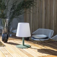 Lampe de table sans fil - LUMISKY - STANDY MINI Olive - H25 cm - Pied en acier vert olive - LED blanc chaud et blanc(m-4)