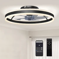 HOMCOM Ceiling Fan with Light and Remote, LED Mount Ceiling Fan with 3 Colour Temperatures, 6 Speed, 50 cm, Black(m-10)