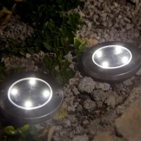 Lot de 8 spots solaires ronds inox encastrable ou a piquer - LUMISKY - DECKY - LED blanc froid - Ø12 cm(m-4)