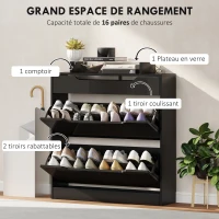 HOMCOM Armoire à Chaussures, 2 Tiroirs Rabattables, 1 Tiroir Coulissant, 1 Comptoir, 89x23x96cm, Noir(m-4)