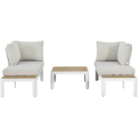 Salon de jardin canapé d'angle - Aluminium - 4 personnes - OLANA - Blanc et beige(m-3)