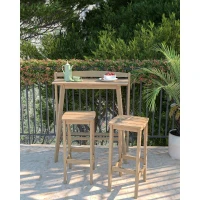 Ensemble bar de jardin - ZANZIBAR - Bois d'Acacia FSC - 1 table rectangulaire 44,5 x 100 x 112 cm - 2 tabourets 37 x 35 x 72 cm(m-2)