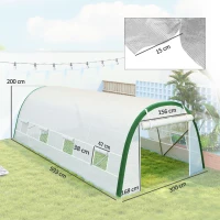 Outsunny Estufa de Exterior 6x3x2 m Estufa de Túnel com Porta Enrolável 8 Janelas com Rede Cobertura PE 140g/m² Estrutura em Aço Branco(m-3)