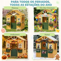 AIYAPLAY Casinha Infantil em Madeira Casinha Infantil com 2 Floreiras 3 Janelas Meia Porta Casa de Jardim para Crianças Castanho(m-9)