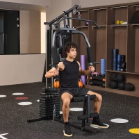HOMCOM Máquina de Musculação com Pesos Ajustáveis de 45 kg, Press de Peito e Pernas, Polia, 135x103x200 cm, Preto(m-8)