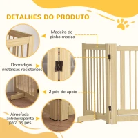 PawHut Barreira de Segurança para Cães em Madeira Dobrável para Escadas e Portas para Cães Pequenos e Médios de 4 Painéis 204x36x75 cm Madeira(m-6)