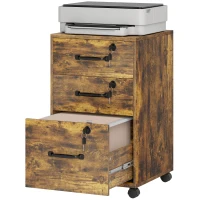 HOMCOM Three Drawer Wood-Effect Filing Cabinet - Rustic Brown(m-11)