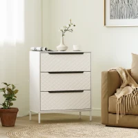 HOMCOM Chest of Drawers, Dresser with 3 Fabric Drawers and Aluminium Handles - White(m-2)