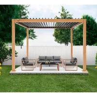 Pergola bioclimatique GAYA - Structure en aluminium et en acier - l300 x P300 x H240 cm - Aspect Bois(m-2)