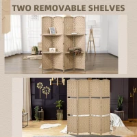 HOMCOM 4-częściowy parawan, 160 x 170 cm, składana przegroda z 2 półkami(m-5)