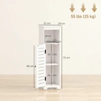 HOMCOM Bathroom Floor Cabinet, Bathroom Storage Unit with Louvered Door, Open Shelf, Adjustable Shelf, White, 22 x 20 x 75 cm(m-3)
