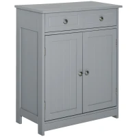 kleankin 75x60cm Freestanding Bathroom Storage Cabinet Unit w/ 2 Drawers Cupboard Adjustable Shelf Metal Handles Traditional Style Grey(m-10)