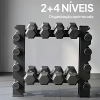 SPORTNOW Suporte para Halteres de 4 Níveis Estante de Pesos em Aço Resistente para Ginásio Casa Carga 200 kg 70x21x55 cm Preto(m-4)
