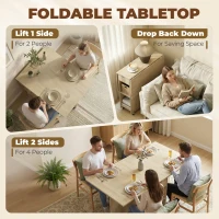 HOMCOM Opvouwbare eettafel voor 2-4 personen, verrijdbare tafel met open vak en lade, ideaal voor kleine ruimtes, natuur(m-4)