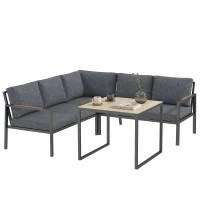 Outsunny Set Mobilier de Grădină Exterior 3 Piese 5 Persoane, 2 Canapele cu Perne Groase, 1 Masă de Cafea, 183x183x72cm, Gri Închis(m-7)