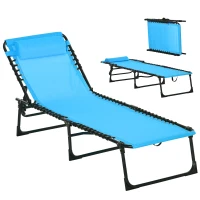Outsunny Espreguiçadeira de jardim dobrável e ajustável com 4 posições  sistema de laço Estrutura de Aço 197x58x76 cm azul claro(m-14)