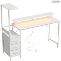 HOMCOM 147cm Gaming Desk with Charging Station and Monitor Stand, Computer Table for Home Office with RGB Lights, White(m-1)