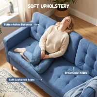 HOMCOM 3 Seater Sofa, 169cm Couch with Hidden Storage, Wood Legs, Blue(m-4)