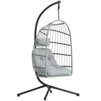 Outsunny Hanging Egg Chair, Indoor Outdoor Hammock Swing Chair with Stand, Safety Strap, Foldable Basket, Light Grey(m-10)