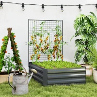 Outsunny Caixa de Plantio de Aço Galvanizado com Treliça para Plantas Trepadeiras e Fundo Aberto 80x115x125 cm Cinza Escuro(m-8)