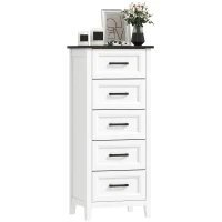 HOMCOM Schmale hohe Schlafzimmerkommode mit Abdeckplatte in Holzoptik Schubladenschrank für kleine Räume 45x35x106 cm Weiß(m-7)