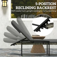 Outsunny Zestaw 2 rattanowych leżaków ogrodowych z 5-stopniowym regulowanym oparciem, do 120 kg, jasnoszary(m-4)