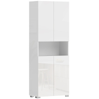 HOMCOM Buffet haut cuisine, armoire de cuisine, 4 portes à fermeture douce et étagères réglables, 68x34x180cm, blanc brillant