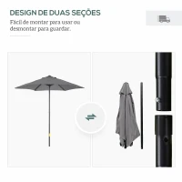 Outsunny Chapéu de Sol para Terraço Exterior com Cobertura Ventilada e Mastro Desmontável de Alumínio para Jardim e Pátio Cinzento Escuro(m-5)