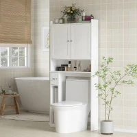 HOMCOM Meuble WC dessus de toilette ou machine à laver, 2 portes, 3 compartiments, porte-papier toilette, 80x19,5x170cm, blanc(m-9)