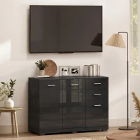 HOMCOM Sideboard, Modern Storage Cabinet with 2 Drawers, 3 Doors and Adjustable Shelves, High Gloss Black(m-8)