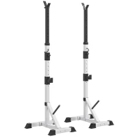 HOMCOM Suporte para Barras de Pesos Ajustável 2 Peças de Aço Treinamento em Casa Peso 200 kg 58,5x75,5x136-176 cm  Prata e Preto(m-10)