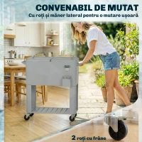 Outsunny Frigider de Grădină de 76L, Cărucior Portabil cu Raft, Deschizător de Sticle, Roți Blocabile, Recipient pentru Capace, Portabil pentru Băuturi, Bar, Grădină, Petreceri, Argintiu(m-8)
