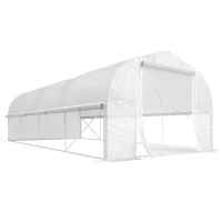 Outsunny 6x3x2 m Gewächshaus, begehbar, 8 Fenster, Tür, Fliegennetze, Metallgestell, Weiß(m-1)