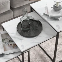 HOMCOM Conjunto de 3 Mesas Auxiliares para Sala de Estar com Efeito Mármore e Estrutura de Aço Estilo Moderno Branco e Preto(m-8)