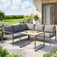 Outsunny Set Mobilier de Grădină Exterior 3 Piese 5 Persoane, 2 Canapele cu Perne Groase, 1 Masă de Cafea, 183x183x72cm, Gri Închis(m-6)