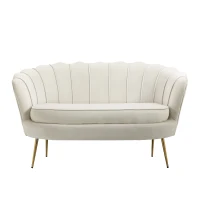 Homcom Canapea Vintage 130×77×77 cm – 2 Locuri, Catifea Crem, Stil Chic(m-17)